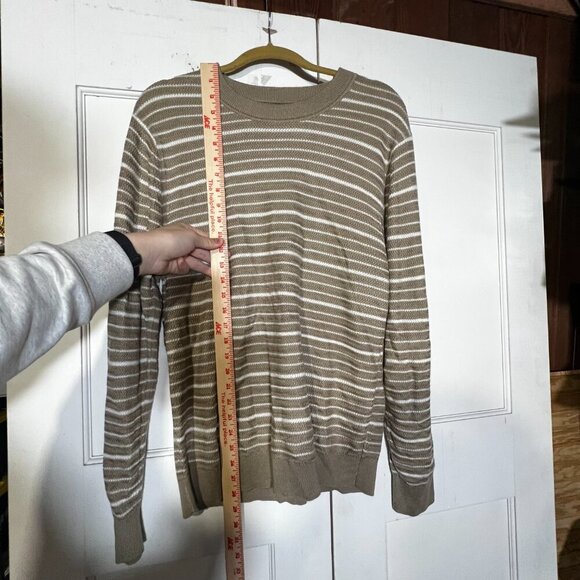 Magaschoni Pullover Knit Sweater Striped Tan and White Size Large - Picture 4 of 6